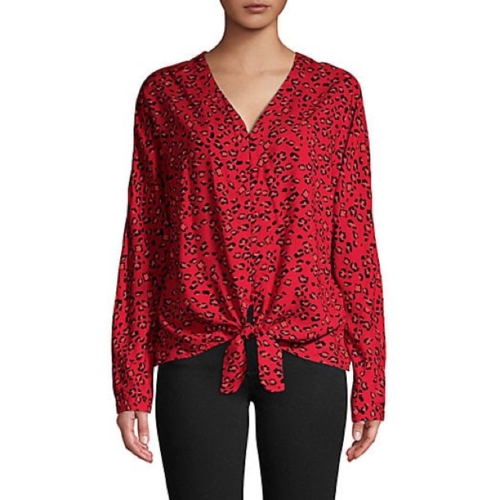 BeachLunchLounge Sadie Printed Tie-Neck Top